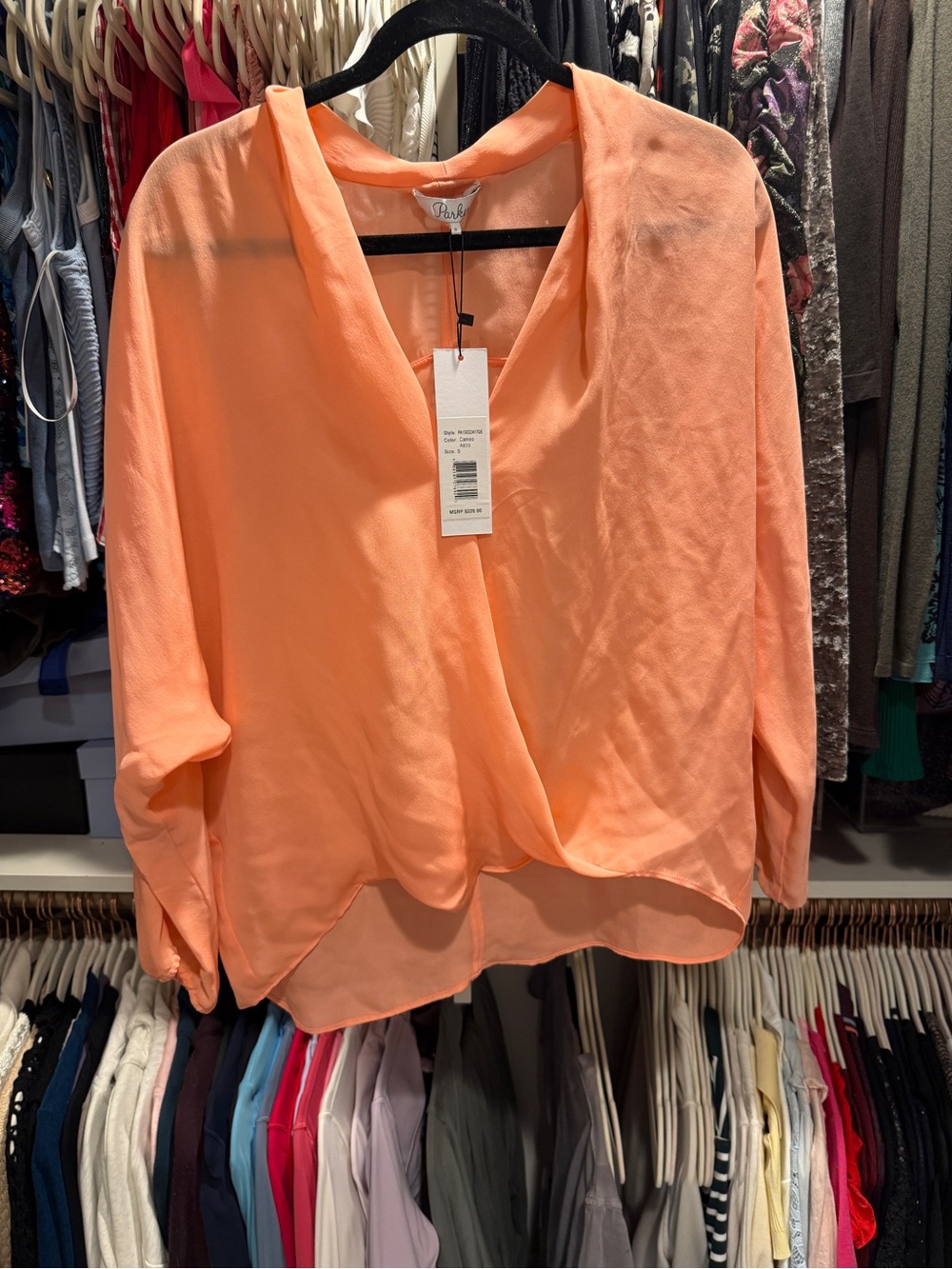 Parker Coral Silk Wrap Blouse - Women Tops (new with tags but has several snags)